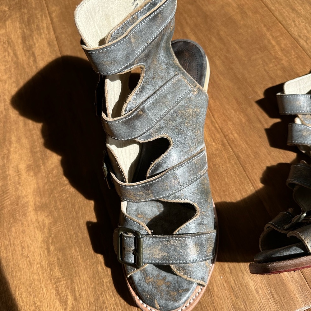 Freebird Distressed Brown Ankle Booties with Buckles - Picture 6 of 11